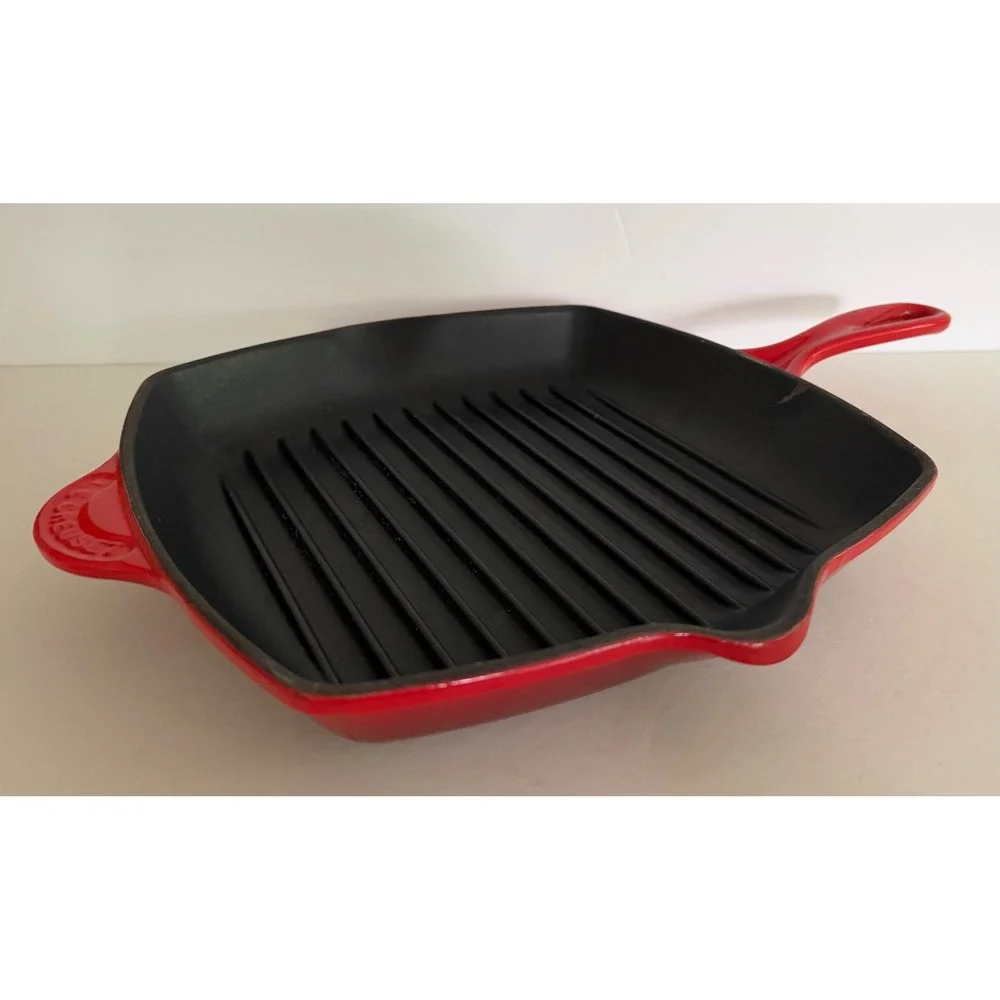 Le Creuset Red Enameled Cast Iron Square Grill Pan 26 France Luxury Classic
